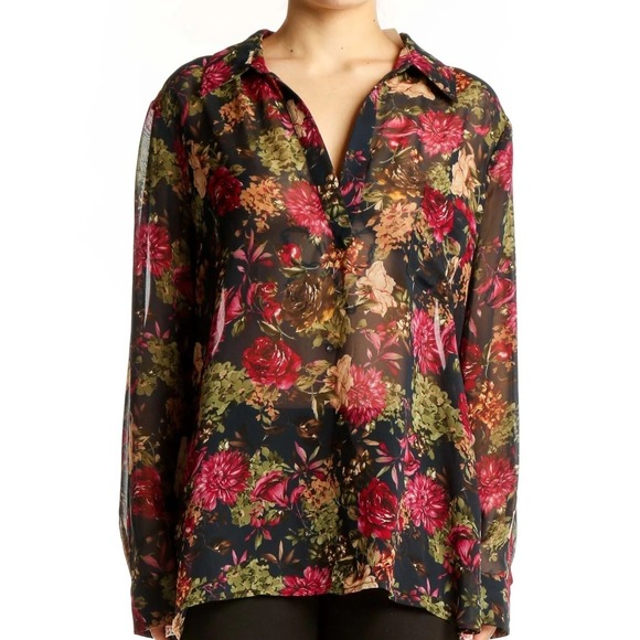 Pleione Tops - Pleione Women's Popover Blouse Top M Floral Long Sleeve Collar‎ Sheer Romantic